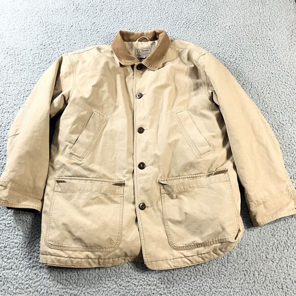 LL Bean Jacket Mens Large Tan Barn Chore Utility Quilted Field Coat Thinsulate‎ - Picture 1 of 12